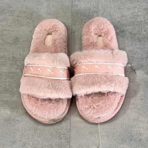 PUMA Women's Lotus-Puma White Faux-Fur Fluff Remix Slide Slippers SZ 5 - Picture 4 of 10